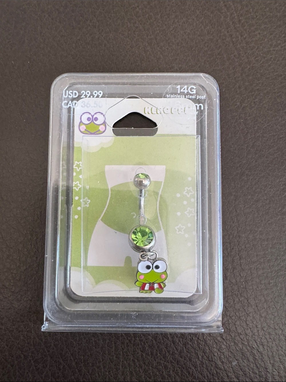 Keroppi Sanrio 14G Stainless Steel Post Belly Piercing NWT
